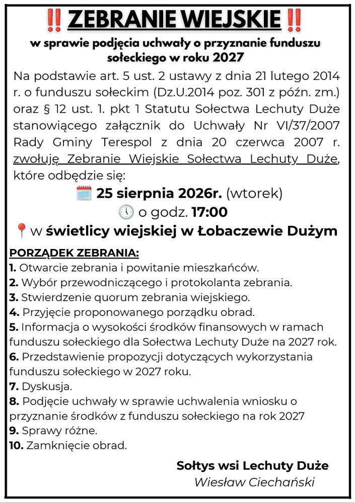Zebranie mieszkańc&oacute;w wsi Lechuty Duże