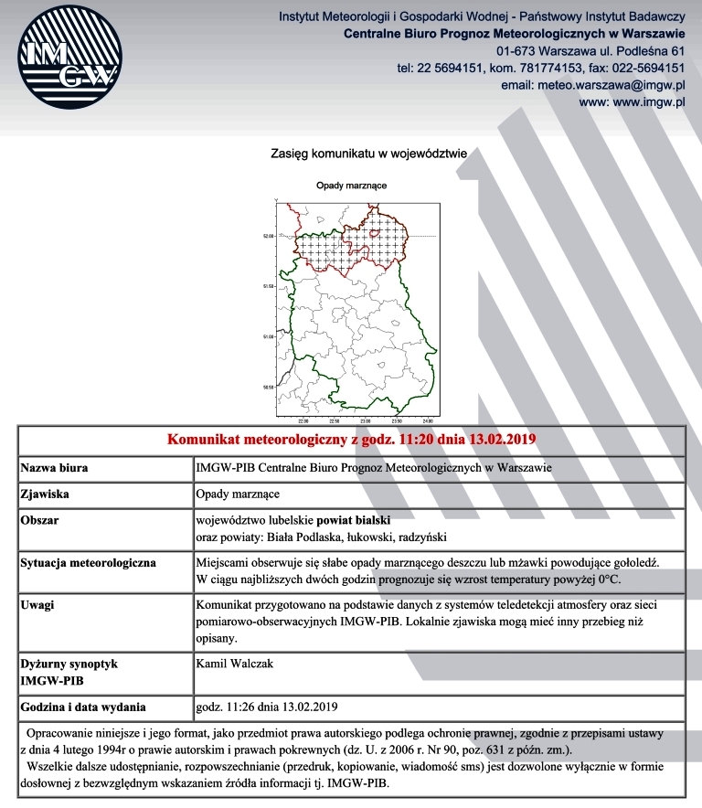 KOMUNIKAT METEOROLOGICZNY