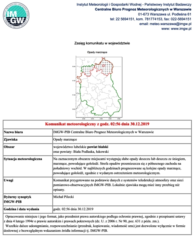 KOMUNIKAT METEOROLOGICZNY