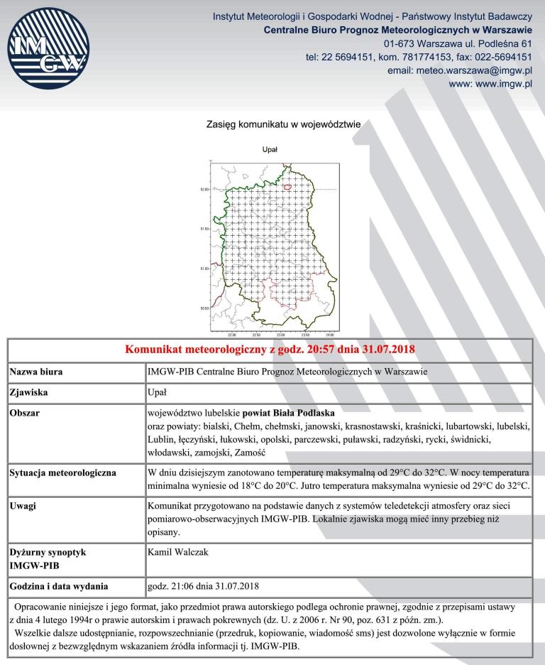 KOMUNIKAT METEOROLOGICZNY