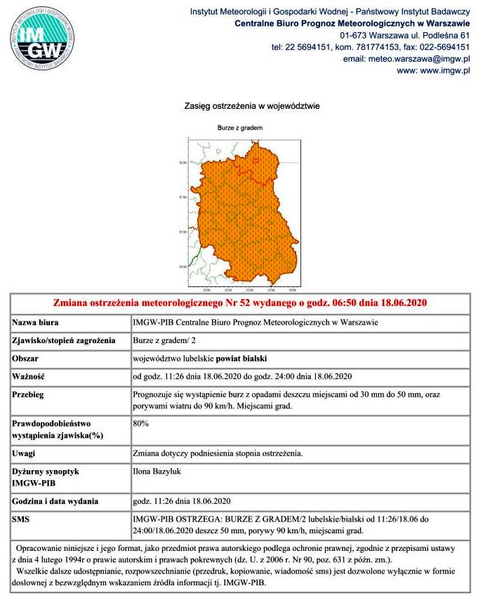 PROGNOZA NIEBEZPIECZNYCH ZJAWISK METEOROLOGICZNYCH