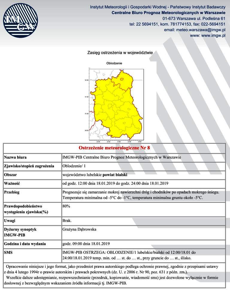 PROGNOZA NIEBEZPIECZNYCH ZJAWISK METEOROLOGICZNYCH