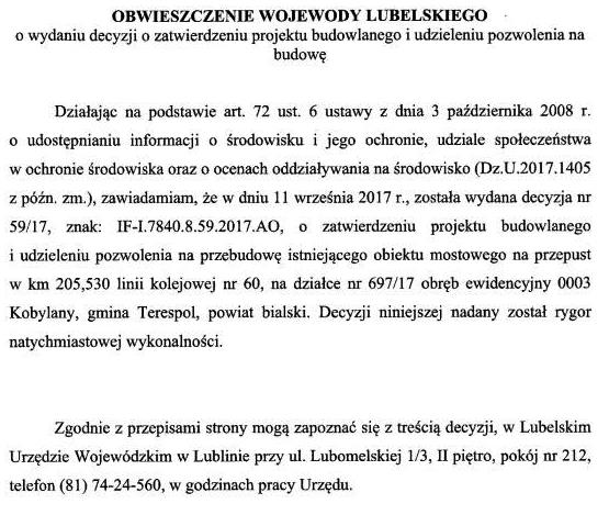 OBWIESZCZENIE WOJEWODY LUBELSKIEGO