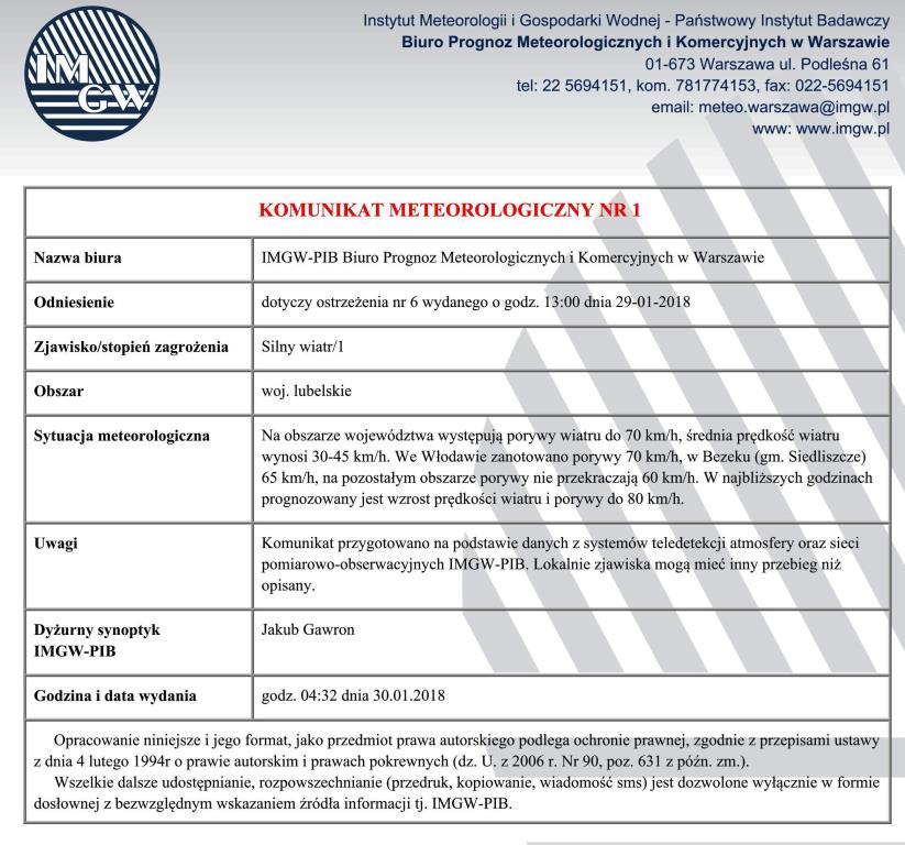 KOMUNIKAT METEOROLOGICZNY