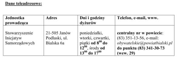 NIEODPŁATNA POMOC PRAWNA W POWIECIE BIALSKIM