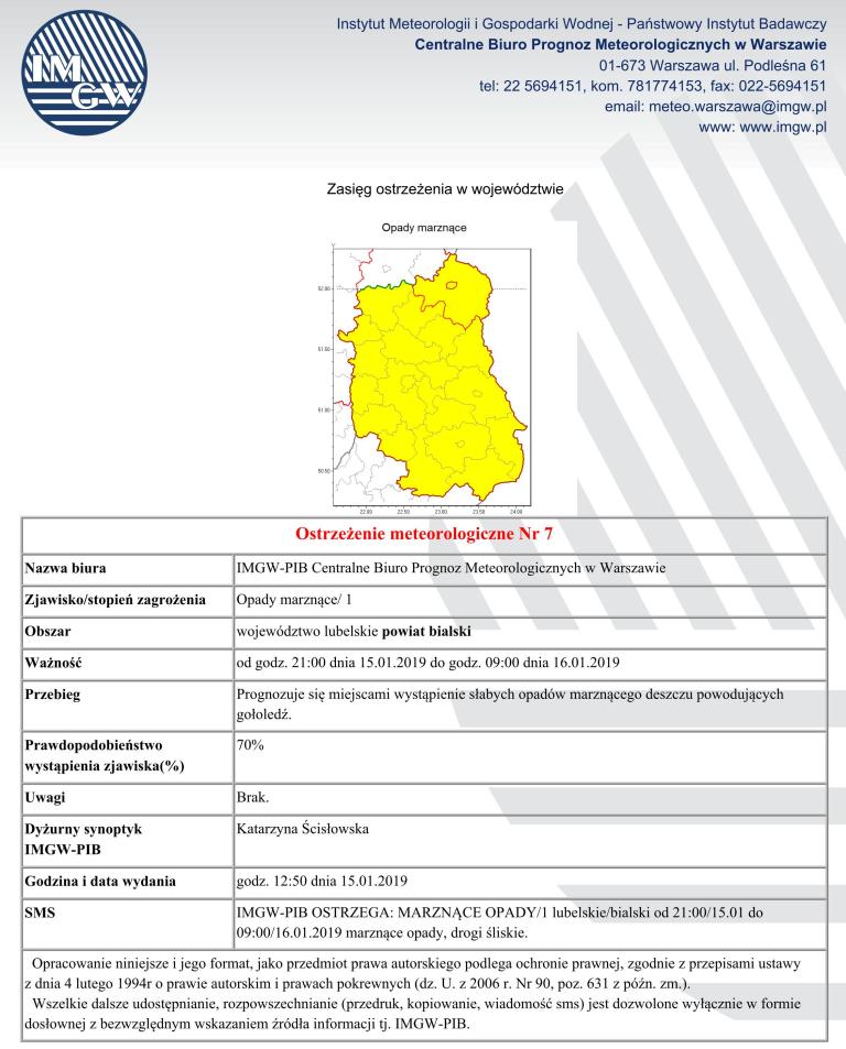 OSTRZEŻENIE METEOROLOGICZNE