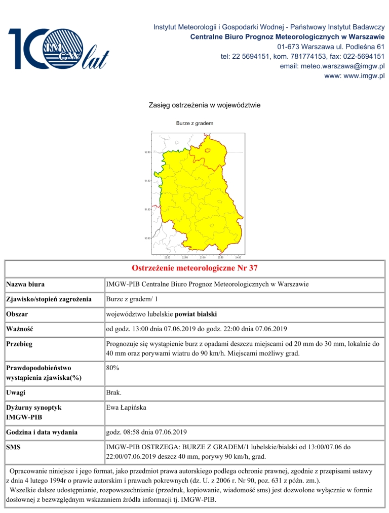 OSTRZEŻENIE METEOROLOGICZNE