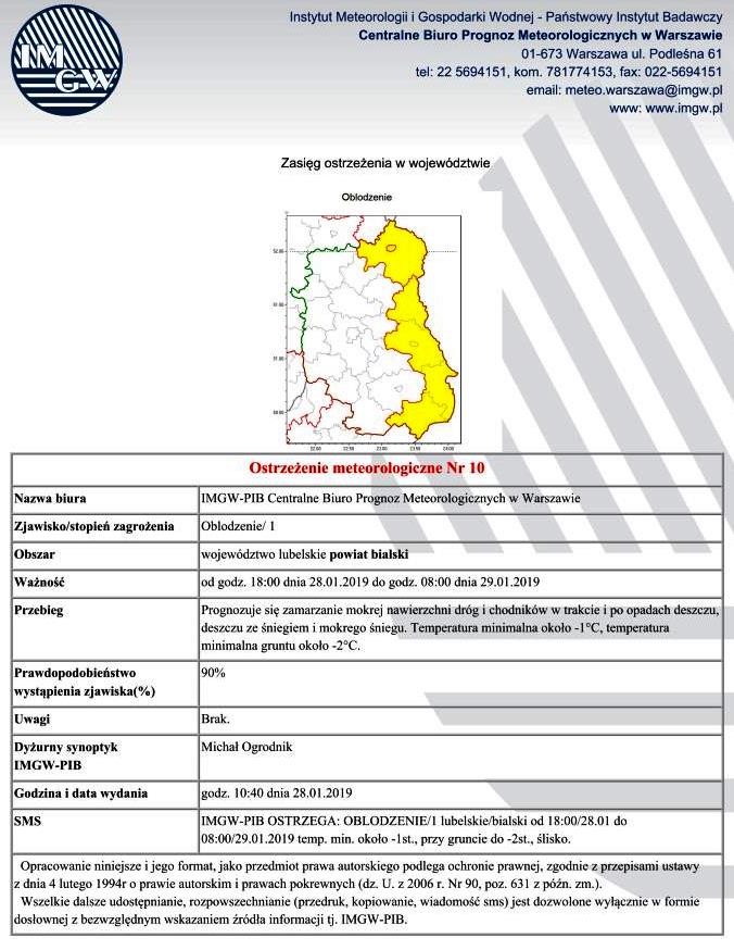 OSTRZEŻENIE METEOROLOGICZNE