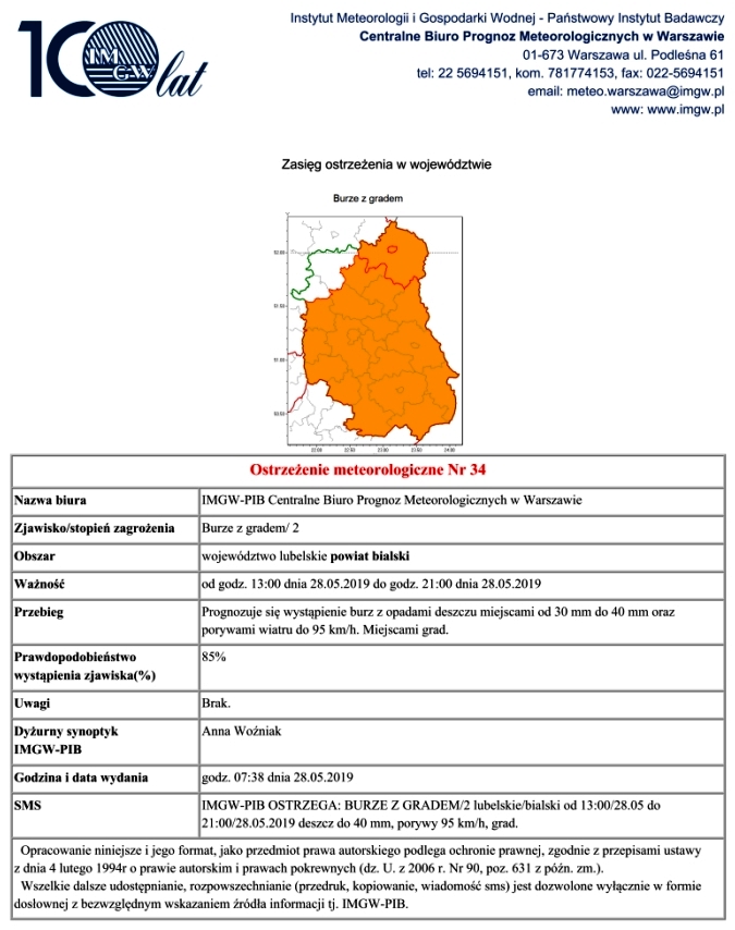 OSTRZEŻENIE METEOROLOGICZNE