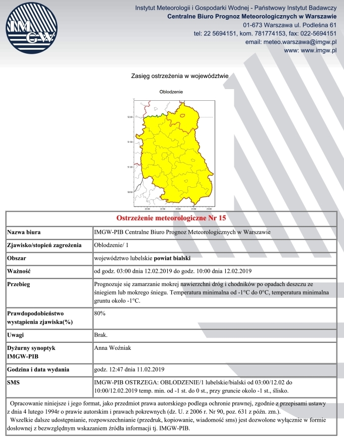 OSTRZEŻENIE METEOROLOGICZNE