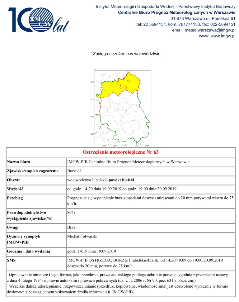 OSTRZEŻENIE METEOROLOGICZNE