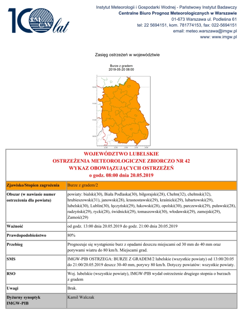 OSTRZEŻENIE METEOROLOGICZNE