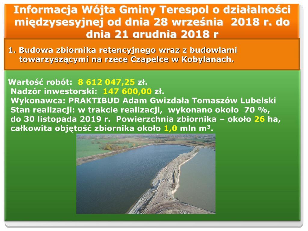 Informacja Wójta Gminy Terespol o działalności międzysesyjnej od dnia 28 września  2018 r. do dnia 21 grudnia 2018 r