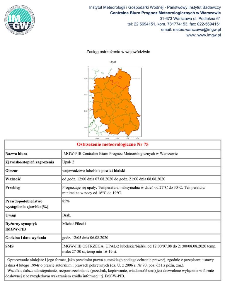 OSTRZEŻENIE METEOROLOGICZNE