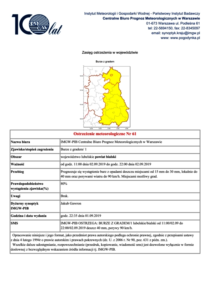 PROGNOZA NIEBEZPIECZNYCH ZJAWISK METEOROLOGICZNYCH