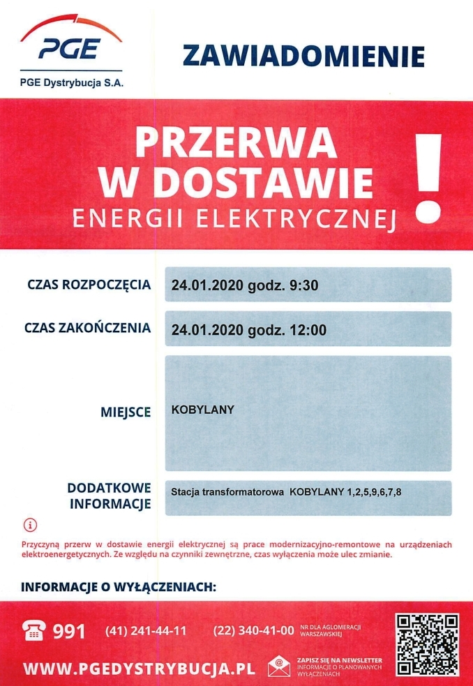 PRZERWA W DOSTAWIE PRĄDU - KOBYLANY