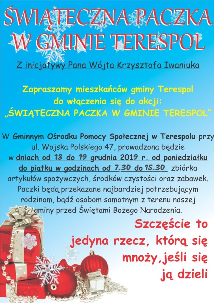 ŚWIĄTECZNA PACZKA W GMINIE TERESPOL